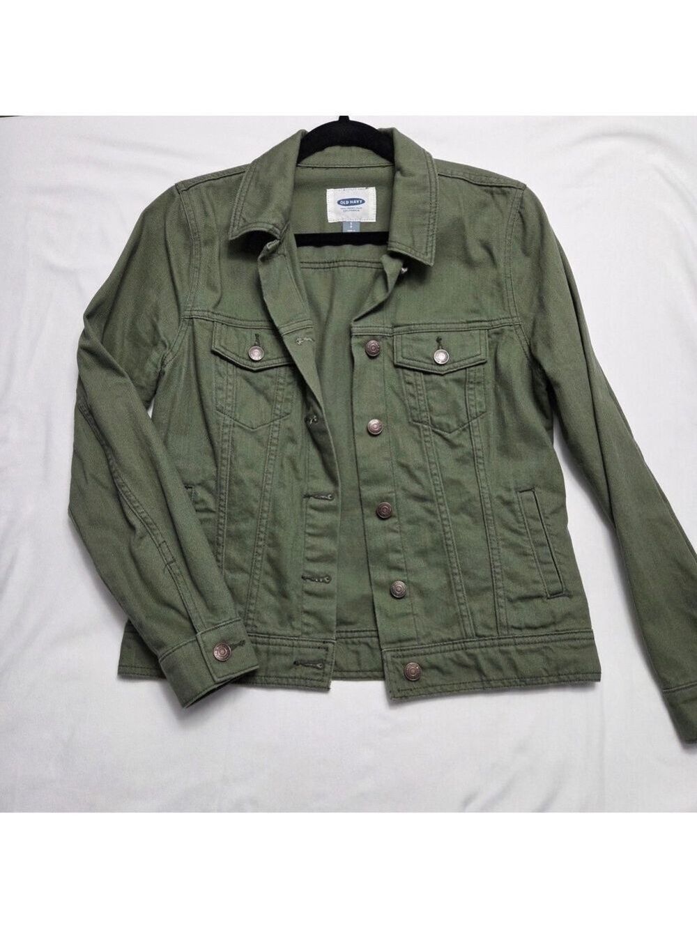 Old Navy Classic Military / Utility Trucker Jacket Olive Green Cotton Small